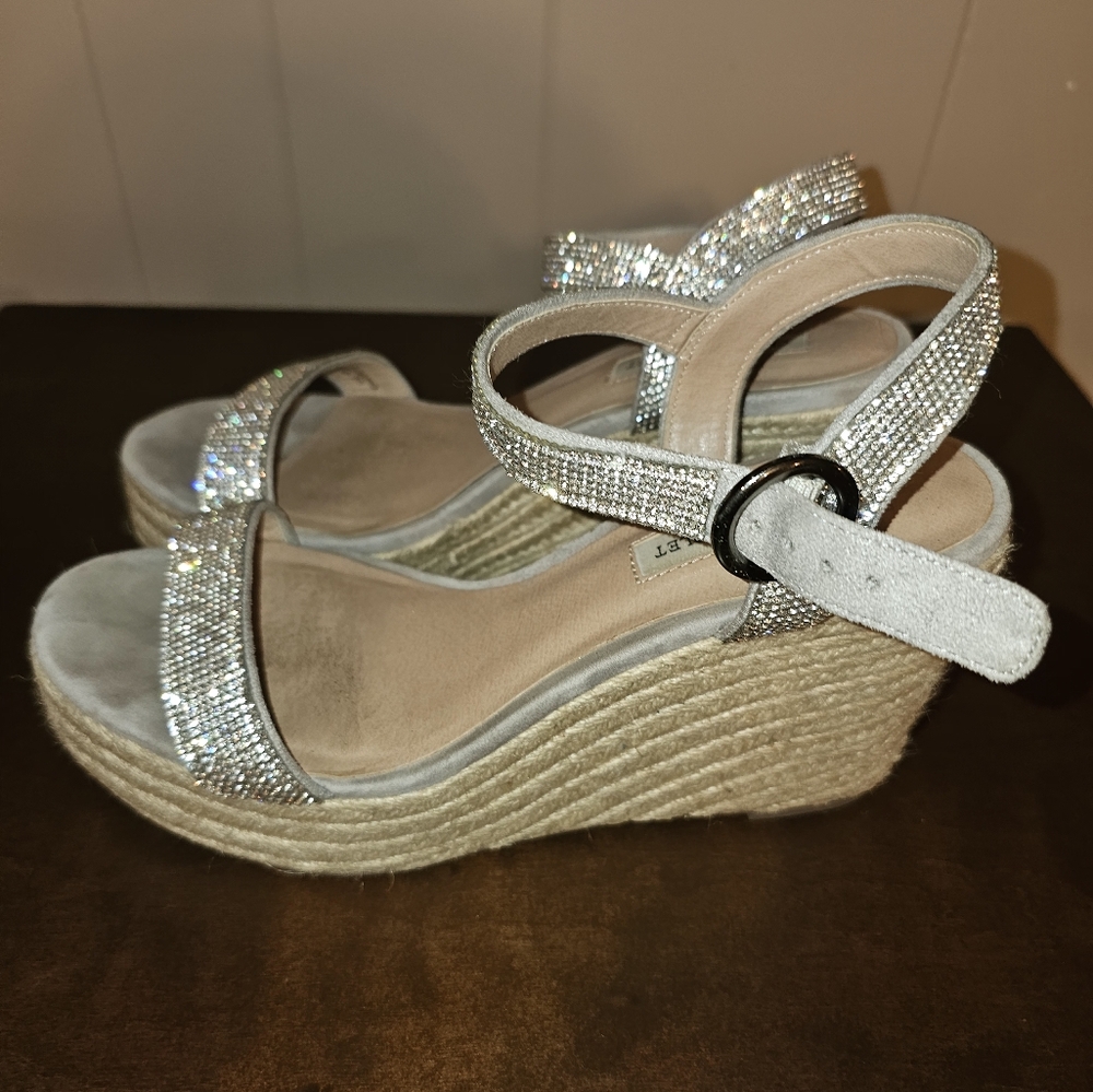 Silver Rhinestone Wedge Sandals - Picture 2 of 7